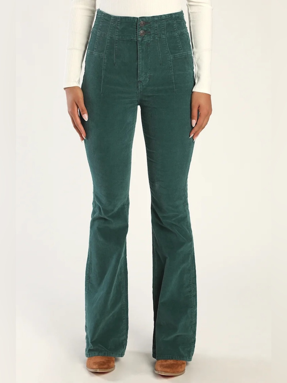 Free People Jayde Forest Green High Rise Flared Corduroy Pants 32 Fall Aesthetic